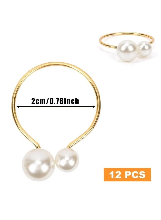 12PCS Gold Pearl Napkin Rings, Elegantly Holds and Secures The Napkin in Place for Family Gathering, Business Dinner, Party Dinner, Wedding - Image 3